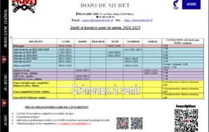 HORAIRES ET TARIFS DOJO DE MURET